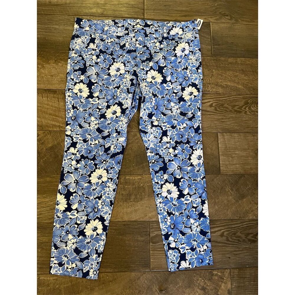 Old Navy Women's High-Waisted Pixie Ankle Pants 2X Blue Floral Print‎